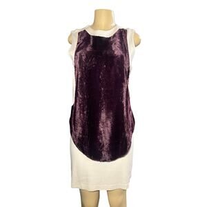 Daniel Vosovic MOD Shift Dress Size‎ 8 Ivory Jersey Maroon Faux Fur Over…
